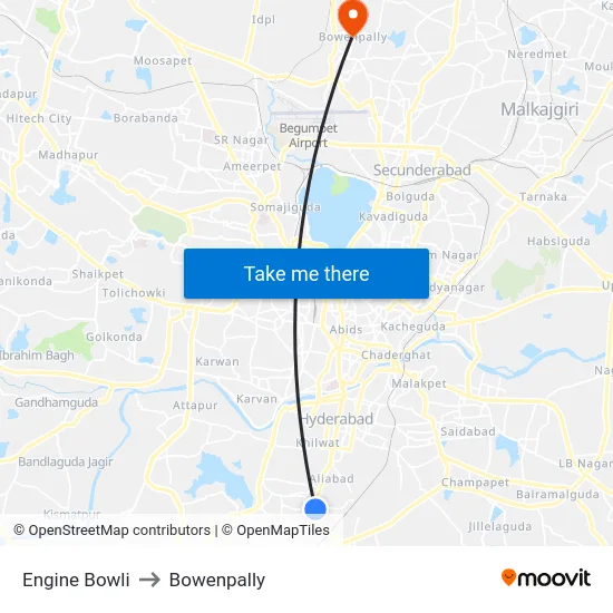 Engine Bowli to Bowenpally map