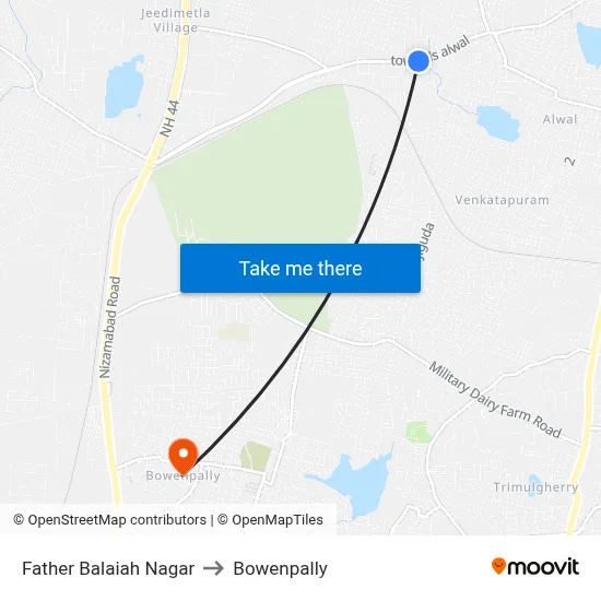 Father Balaiah Nagar to Bowenpally map