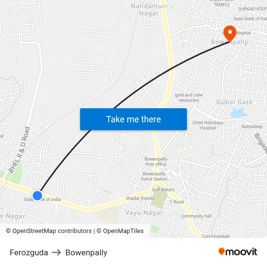 Ferozguda to Bowenpally map