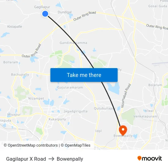 Gagilapur X Road to Bowenpally map