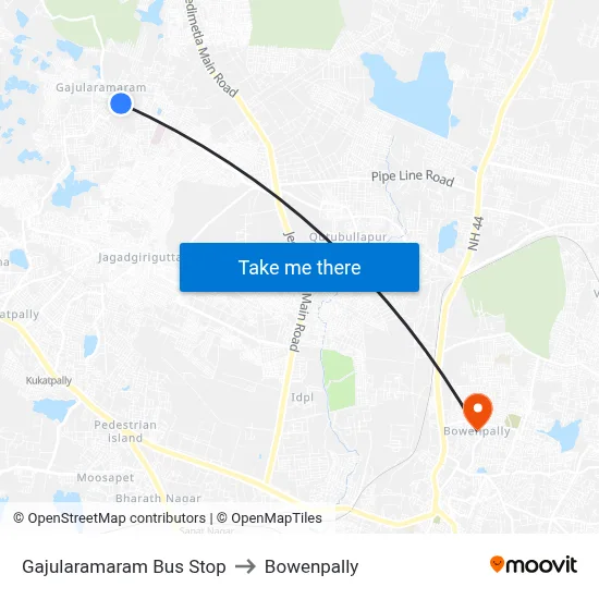 Gajularamaram Bus Stop to Bowenpally map