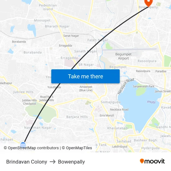 Brindavan Colony to Bowenpally map