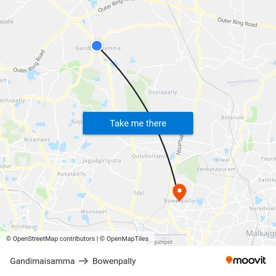 Gandimaisamma to Bowenpally map