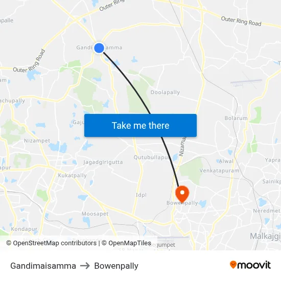 Gandimaisamma to Bowenpally map