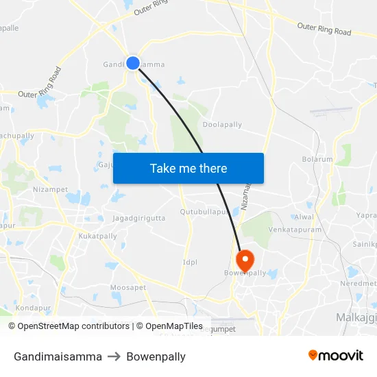 Gandimaisamma to Bowenpally map