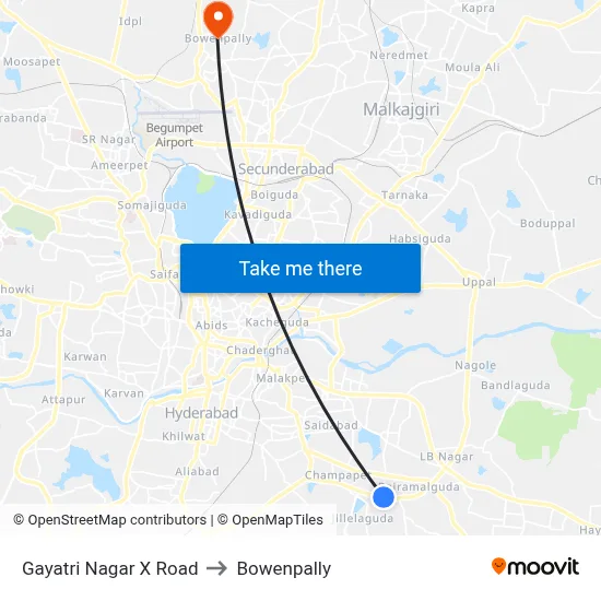 Gayatri Nagar X Road to Bowenpally map