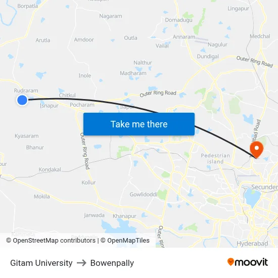 Gitam University to Bowenpally map
