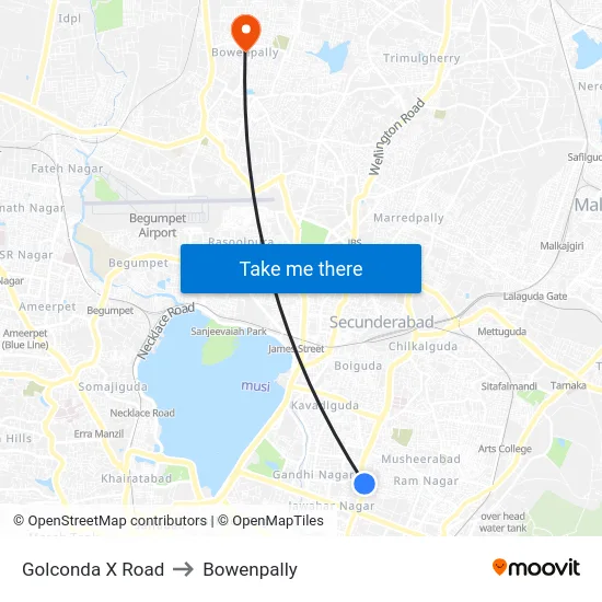 Golconda X Road to Bowenpally map