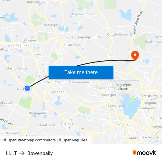 I.I.I.T to Bowenpally map