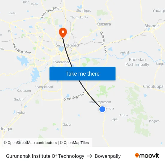 Gurunanak Institute Of Technology to Bowenpally map