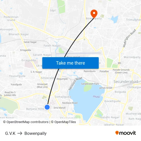 G.V.K to Bowenpally map