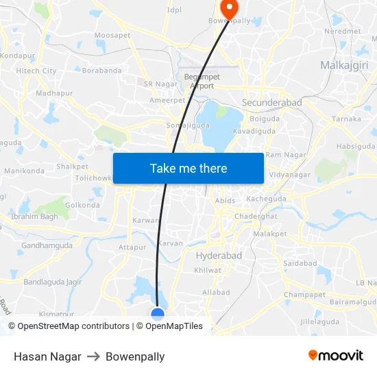 Hasan Nagar to Bowenpally map
