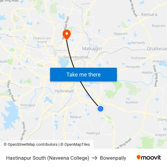 Hastinapur South (Naveena College) to Bowenpally map