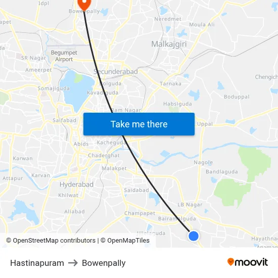 Hastinapuram to Bowenpally map