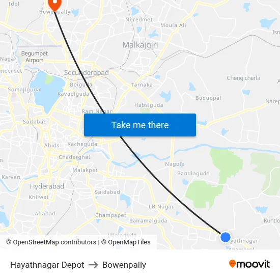 Hayathnagar Depot to Bowenpally map