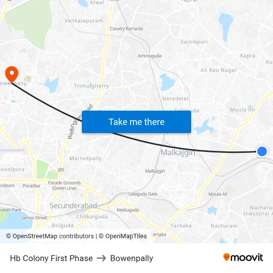 Hb Colony First Phase to Bowenpally map