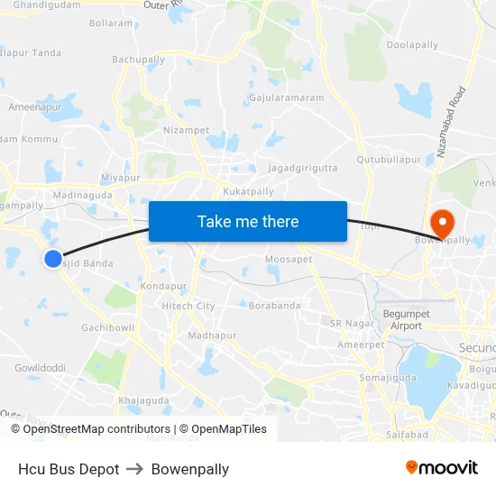 Hcu Bus Depot to Bowenpally map