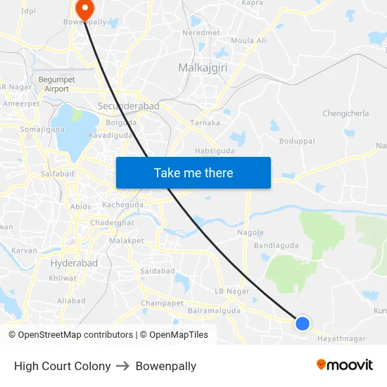 High Court Colony to Bowenpally map