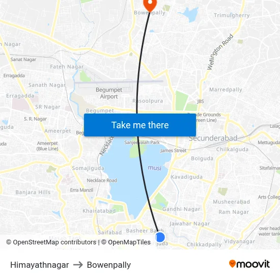 Himayathnagar to Bowenpally map