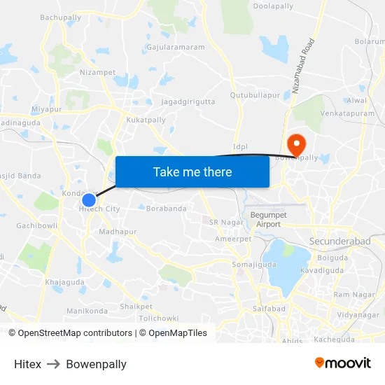 Hitex to Bowenpally map