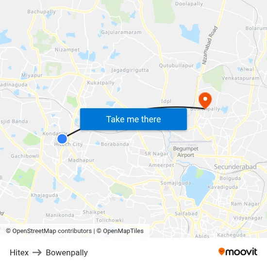 Hitex to Bowenpally map