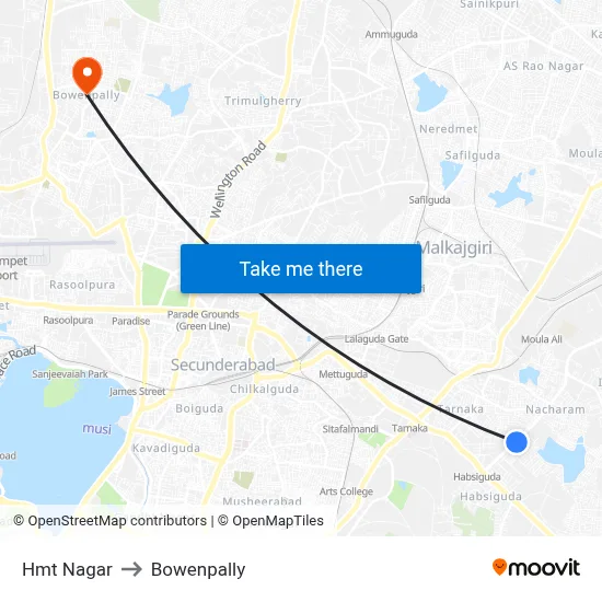 Hmt Nagar to Bowenpally map