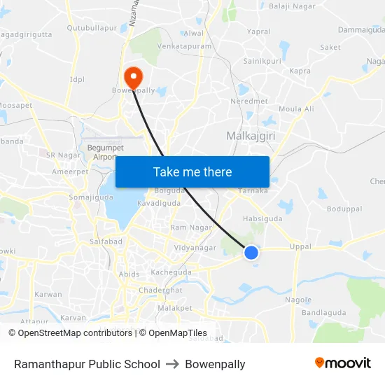 Ramanthapur Public School to Bowenpally map