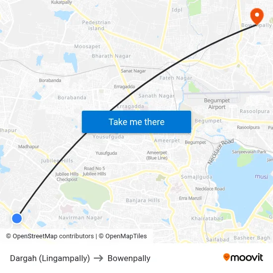 Dargah (Lingampally) to Bowenpally map