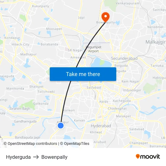 Hyderguda to Bowenpally map