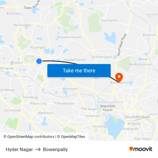 Hyder Nagar to Bowenpally map