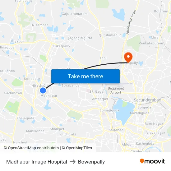Madhapur Image Hospital to Bowenpally map