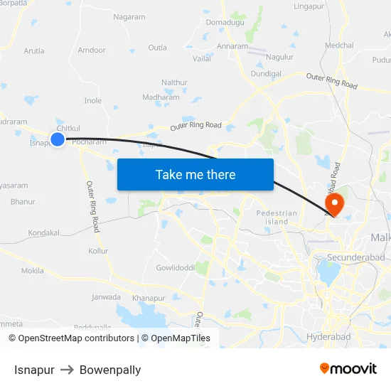 Isnapur to Bowenpally map