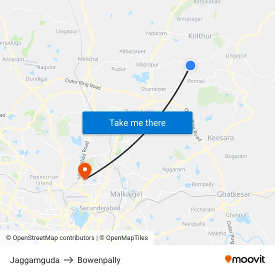 Jaggamguda to Bowenpally map