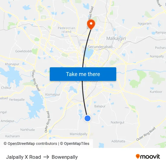 Jalpally X Road to Bowenpally map