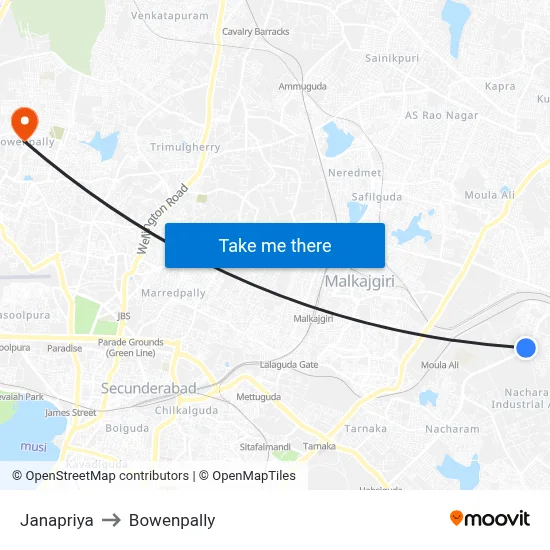 Janapriya to Bowenpally map