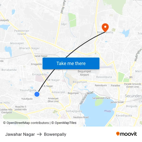 Jawahar Nagar to Bowenpally map