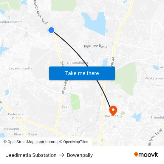 Jeedimetla Substation to Bowenpally map