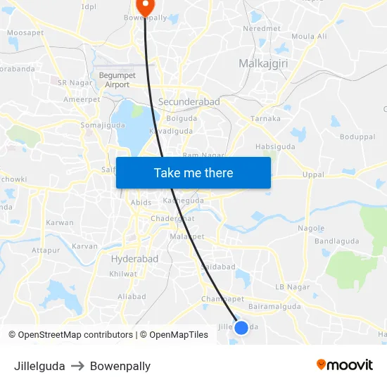 Jillelguda to Bowenpally map
