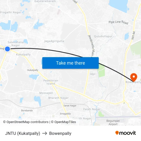 JNTU (Kukatpally) to Bowenpally map