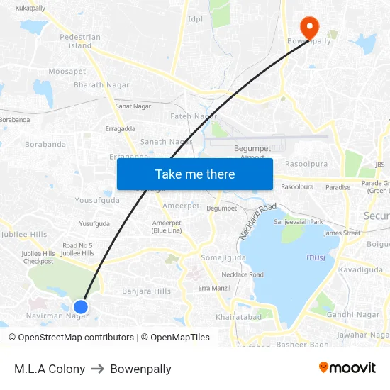 M.L.A Colony to Bowenpally map