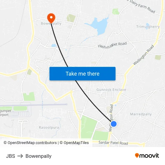 JBS to Bowenpally map