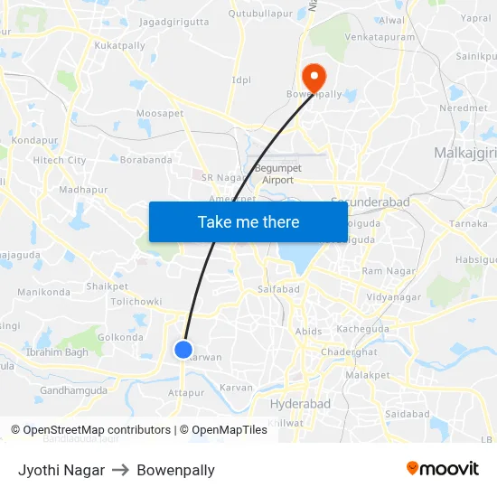 Jyothi Nagar to Bowenpally map