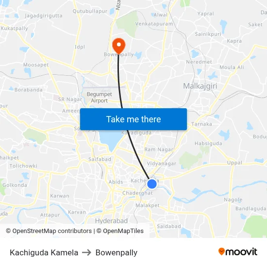 Kachiguda Kamela to Bowenpally map