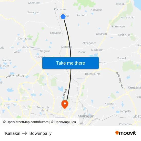 Kallakal to Bowenpally map