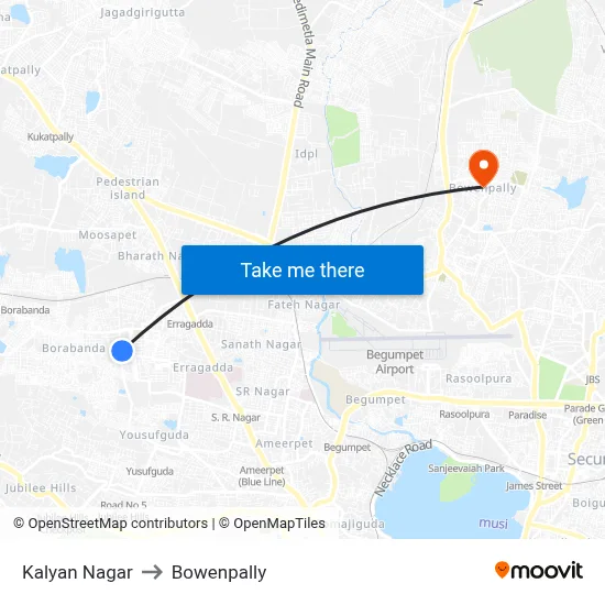 Kalyan Nagar to Bowenpally map