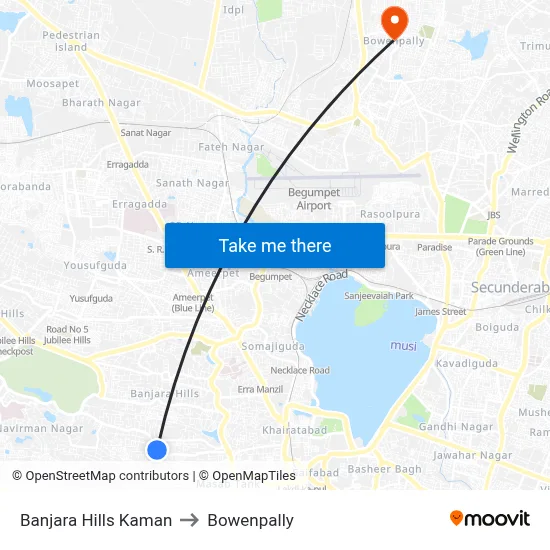 Banjara Hills Kaman to Bowenpally map