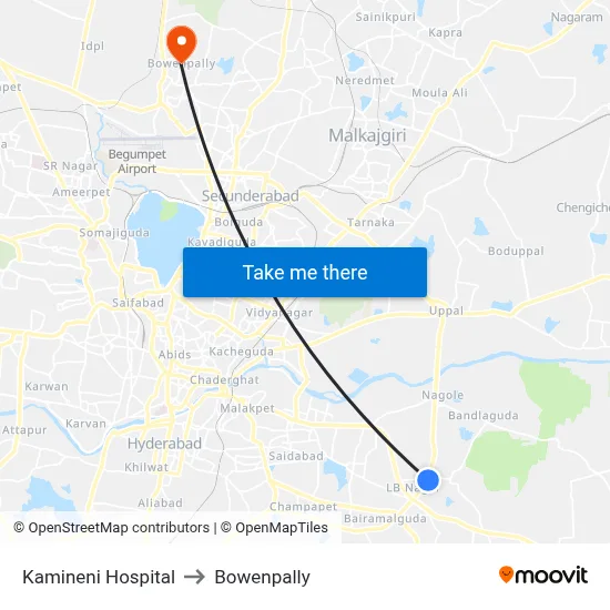 Kamineni Hospital to Bowenpally map