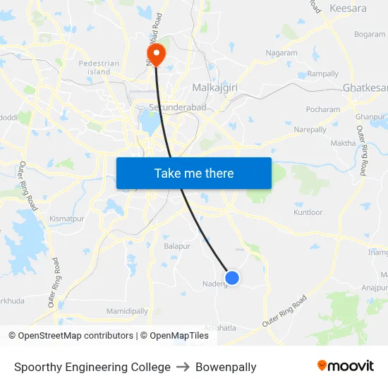 Spoorthy Engineering College to Bowenpally map