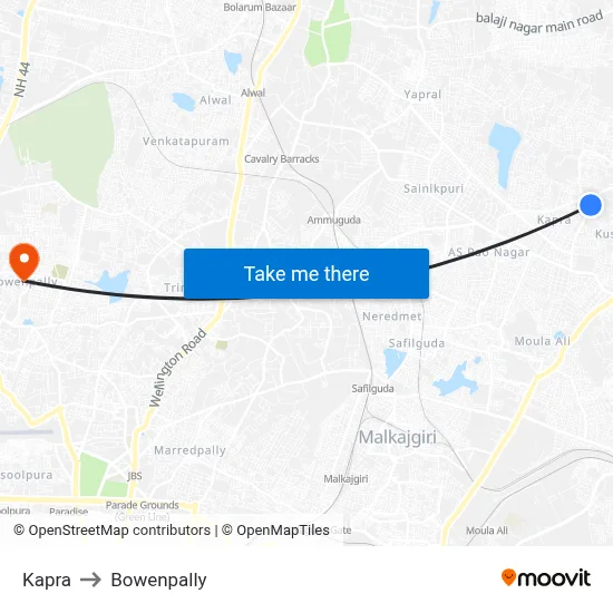 Kapra to Bowenpally map