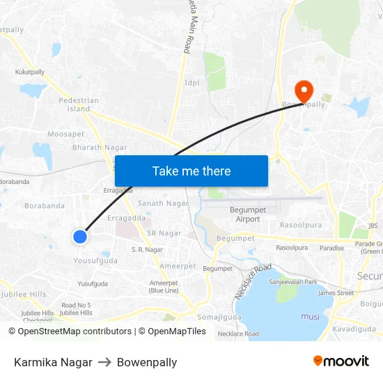 Karmika Nagar to Bowenpally map